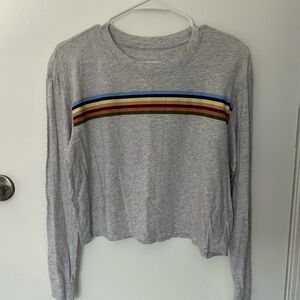 American Eagle Gray Top with Blue Stripe